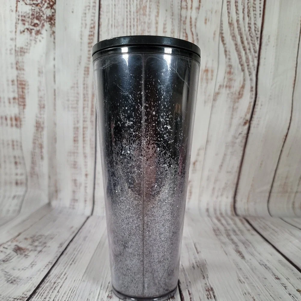 Starbucks 2019 Venti Black & Silver Cascading Snow Glitter Cold Tumbler 24 fl oz
